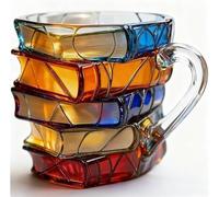 Uoqpty Painted Book Mug - 11oz Novelty 3D Painted Books Coffee Mug, Uniques Books Stack Coffee Cup, Colorful Glass Book Lovers Drinking Cup with Handle, Collection Gift for Literature Lovers