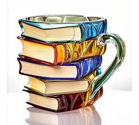 Uoqpty Painted Book Mug - 11oz Novelty 3D Painted Books Coffee Mug, Uniques Books Stack Coffee Cup, Colorful Resin Book Lovers Coffee Cup, Collection Gift for Literature Lovers
