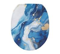 Uorisanigo Blue Elongated Toilet Seat Cover Marble Oval Toilet Lid Cover for Bathroom Decoration Fit Different Sizes of Toilet Lid
