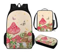 Uorisanigo Butterfly Mushroom Backpacks for Girls School Preppy Lightweight Bookbag with Lunch Box Pencil Case Student 3 Pcs School Bag Set for Daycare Primary Elementary Middle High School