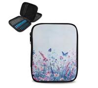 Uorisanigo Crochet Hook Case Holder Storage Blue Floral Case for Interchangeable Circular Knitting Needles Crochet Hooks and Knitting Tools Easy to Carry (No Accessories Included)