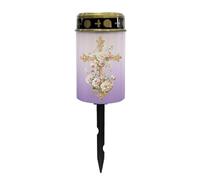 Uorisanigo Cross and Floral Solar Grave Lights for Cemetery Flameless Solar Powered Light for Prayer Waterproof Cemetery Solar Lights for Grave Cemetery Decor Candle Lamp
