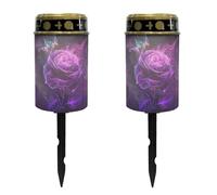 Uorisanigo Purple Rose Solar Lights for Grave Cemetery Decor 2 Pcs