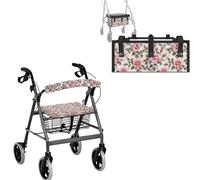 Uorisanigo Rollator Walker Seat Covers for Seniors Retro Rose Rollator Walker Covers Replacement Under Seat Rollator Walker Basket for Seniors Set of 2 Rollator Walker Accessories