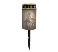 Uorisanigo Wolf Cross Solar Grave Lights for Cemetery Flameless Solar Powered Light for Prayer Waterproof Cemetery Solar Lights for Grave Cemetery Decor Candle Lamp
