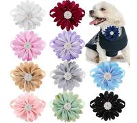 UOSIA 10Pack Floral Dog Collar Bows with Diamonds - Adjustable (8.7-15.7 Inch), Chihuahua Yorkie Girl Clothes for Small Dogs Cats