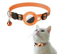 UOSIA Airtag Cat Collar with Bell and Safety Buckle, Adjustable Reflective Collars for Cats, GPS Tracking with AirTag Holder for Kitten Puppy (Orange)