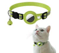 UOSIA Airtag Cat Collar with Bell and Safety Buckle, Adjustable Reflective Collars for Cats, GPS Tracking with AirTag Holder for Kitten Puppy (Green)