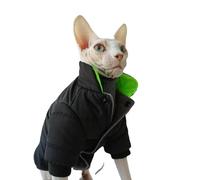 UOSIA Black Hairless Cat Puffer Vest Coat Warm Turtleneck Sphynx Cats Clothes Soft Winter Windproof Lightweight Cotton Vest For Cornish And Small Cats