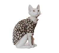 UOSIA Cotton Sphynx Hairless Cats Shirt Coffee Leopard Long Sleeve Cat Turtleneck Pet Clothes Stretch Pullover Pajamas For Cats & Small Dogs