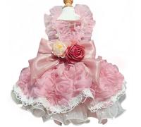 UOSIA Dog Flower Girl Dress Luxury Dog Wedding Dress with Rose Flower Lace Bow Puppy Tutu Skirt for Small Dogs Cats Birthday Party