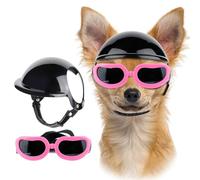 UOSIA Dog Helmet and Goggles Set Pet Motorcycle Helmet with Ear Holes Outdoor Puppy Sunglasses Adjustable Pet Helmet Bike Hat for Small Dog Riding