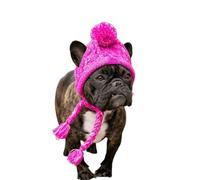 UOSIA French Bulldog Winter Hat,Warm Pet Dog Knitted Hat Winter Dog Cap With Ear Holes And Long Tassel Hats For Small Dogs Pink/Gray Comfy Pet Warm Caps