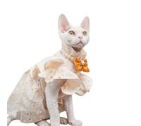 UOSIA Hairless Cats Dress with Pearl Necklace Cute Female Cats T-Shirt Summer Kitten Outfit for Sphynx Cornish Rex, Devon Rex, Peterbald