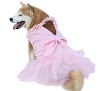 UOSIA Luxury Dog Tulle Dress - Cute Princess Lace Wedding Dress with Flower Bowknot Multi-Layer Princess Tutu Skirt for Large Dogs - Pink, 5XL