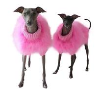 UOSIA Luxury Greyhound & Whippet Dog Sweater Soft Knitted Warm Cat Sweater with Feather Girl Princess Dog Costumes Pink M