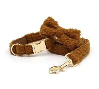 UOSIA Medium Large Dog Collar and Leash Set Adjustable Durable Metal Buckle Pet Collars with Bow-Tie for Outdoor Training Walking Running(Brown,M)