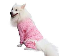 UOSIA Pink Floral Dog Pajamas Onesies For Large Dogs Full Body Thin Lightweight Spring Doggie Shirt Pjs With Lace Decor & Bow 4 Legs Pet T-Shirt For Labrador Golden Retriever