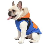 UOSIA Small Dog Winter Hoodie Coat With Harness Built In Fleece Thicken Windproof Hooded Zippe Pocket Pet Vest Snow Jacket Adjustable Reflective Puppy Clothes For French Bulldog