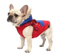 UOSIA Small Dog Winter Hoodie Coat With Harness Built In Fleece Thicken Windproof Hooded Zippe Pocket Pet Vest Snow Jacket Adjustable Reflective Puppy Clothes For French Bulldog