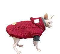 UOSIA Sphynx Cat Knitted Hoodie Vest Thick Warm Fleece Cat Hoodie Jacket Red Button Comfortable Hairless Cats Clothes For Devon, Cornish, Small Kitten