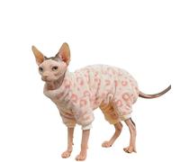UOSIA Sphynx Cat Leopard Double-Sided Fleece Pullover Cute Pink Hairless Cats Four Leg Pajamas Jumpsuit Warm Turtleneck Pet Clothes For Devon, Cornish
