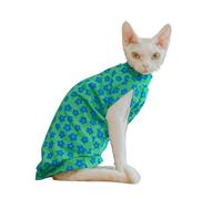 UOSIA Sphynx Cat Vest Hairless Pet Clothes Spring And Summer Green Cats Vest With Floral Pattern Soft Cotton Pullover Pet Clothes For Devon, Cornish Cat