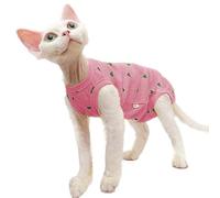 UOSIA Sphynx Kitten Clothes Cute Heart Pattern Cat Apparel Breathable Cat T-Shirts Sleeveless Lightweight Soft Cat Pullover Shirts Hairless Cat Pajamas Jumpsuit Vest for Cornish Rex Devon Rex