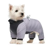 UOSIA Warm Dog Coat Waterproof 4 Legs Turtleneck Puppy Coat With Leash Hole Thick Hook & Loop Wind Breaker Reflective Dog Clothes For Small Dogs
