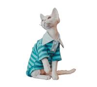 UOSIA Wide Stripes Sphynx Hairless Cats Shirt Cotton Hairless Kitten Polo T-Shirt With Sleeves Pullover Cat Pajamas For Sphynx Cornish Rex, Devon Rex