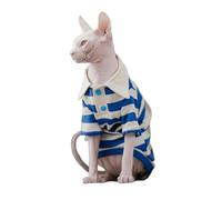 UOSIA Wide Stripes Sphynx Hairless Cats Shirt Cotton Hairless Kitten Polo T-Shirt With Sleeves Pullover Cat Pajamas For Sphynx Cornish Rex, Devon Rex