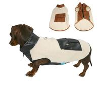 UOSIA Winter Dachshund Clothes For Dog Pilot Aviator Dog Jacket With Zipper & Pocket Lamb Fleece Warm Pet Vest Puppy Leather Jacket For Mini Dachshund