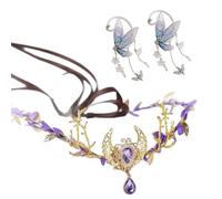 UOSIA Woodland Fairy Flower Crown With Butterfly Elf Ears Green Fairy Crystal Headpiece Princess Crown For Cosplay Dress Up Prom Accessories