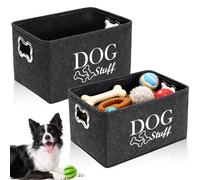 UOSIWYA 2 PCS Dog Toy Box Basket, Foldable Cat Toy Boxs Stuff Storage Baskets with Metal Handle Large Felt Storage Box for Pet Toys Clothes Accessory (38x27x25cm)