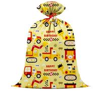Uosrua Extra Large Construction Plastic Gift Bag Happy Birthday for Boys 36"x 56"Jumbo Construction Vehicles Gift Bags Truck Themed Kids Birthday Party Supplies Favors Yellow