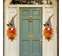 Uotory Autumn Maple Gnome Front Door Hanger Wooden Door Panels Holiday Decoration Thanksgiving Wreath Decoration Autumn Gonk Gnomes for Fall Harvest Festival (2 PCS)