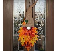 Uotory Autumn Maple Gnome Front Door Hanger Wooden Panels Holiday Decoration Thanksgiving Wreath Gonk Gnomes for Fall Harvest Festival (1 PC) (Uotory10)