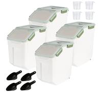 Uotyle 10Kg Flour Storage Containers, 4Pcs Airtight Rice Organizer Box with Wheels/Scoop/Measuring Cup, PP Cornflakes Dispenser Bin for Grain, Cereal, Nuts, Beans, Sugar, Pasta, Pet Food (Green, 10Kg)