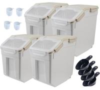 Uotyle 15Kg Flour Storage Containers, 4Pcs Airtight Rice Organizer Box with Wheels/Scoop/Measuring Cup, PP Cornflakes Dispenser Bin for Grain, Cereal, Nuts, Beans, Sugar, Pasta, Pet Food (Gray, 15Kg)