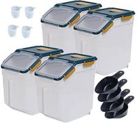 Uotyle 15Kg Flour Storage Containers, 4Pcs Airtight Rice Organizer Box with Wheels/Scoop/Measuring Cup, PP Cornflakes Dispenser Bin for Grain, Cereal, Nuts, Beans, Sugar, Pasta, Pet Food (Blue, 15Kg)