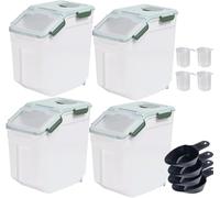 Uotyle 15Kg Flour Storage Containers, 4Pcs Airtight Rice Organizer Box with Wheels/Scoop/Measuring Cup, PP Cornflakes Dispenser Bin for Grain, Cereal, Nuts, Beans, Sugar, Pasta, Pet Food (Green, 15Kg)