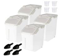 Uotyle 15L Flour Storage Containers, 4Pcs Airtight Rice Organizer Box with Wheels/Scoop/Measuring Cup, PP Cornflakes Dispenser Bin for Grain, Cereal, Nuts, Beans, Sugar, Pasta, Pet Food (Grey)