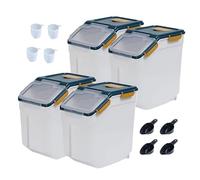 Uotyle 15L Flour Storage Containers, 4Pcs Airtight Rice Organizer Box with Wheels/Scoop/Measuring Cup, PP Cornflakes Dispenser Bin for Grain, Cereal, Nuts, Beans, Sugar, Pasta, Pet Food (Blue)