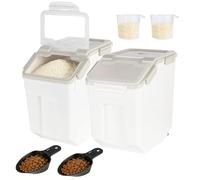 Uotyle 25L Airtight Flour Storage Container with Measuring Cups, Hooks, Scoops, Rice Organizer Box, Large Plastic Food Bin with Lid for Dog, Cat Food, Flour, Rice, Cereal, Nuts (Grey)