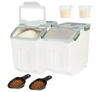 Uotyle 25L Airtight Flour Storage Container with Measuring Cups, Hooks, Scoops, Rice Organizer Box, Large Plastic Food Bin with Lid for Dog, Cat Food, Flour, Rice, Cereal, Nuts (Green)