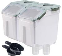 Uotyle 2Pcs 10KG Plastic Food Storage Container Box with Lid & Wheels - Large Airtight Pet & Kitchen Organizer Bin for Dog & Cat Food, Flour, Cereal, Nuts, Beans, Includes Measuring Cup & Scoop(Green)