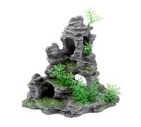 Uotyle Aquarium Mountain View,Rocks Hideout Cave Resin Fish Tank Stone Ornament with Small Plants for Small Betta Shrimp to Swim Hide Play, 9 x 4 x 9 inch