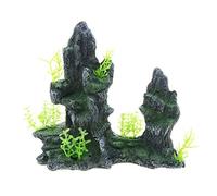 Uotyle Aquarium Mountain View,Rocks Hideout Cave Resin Fish Tank Stone Ornament with Small Plants for Small Betta Shrimp to Swim Hide Play, 6.7 x 3.2 x 5.9 inch