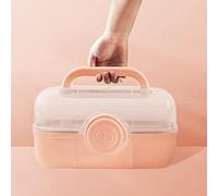 Uotyle Medicine Storage Box 3 Layers First Aid Organiser Case, Plastic Portable Craft Box Kit with Handle, Household Medical Storage Cabinet, Sewing Craft Container For Cosmetics, Jewelry (Pink)