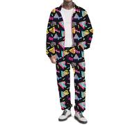UOUA 80s Outfit for Men 90s Tracksuit Costume for Halloween 70s Windbreaker Jacket Track Suit 2 Piece Hip Hop Set BlackPrint 2XL